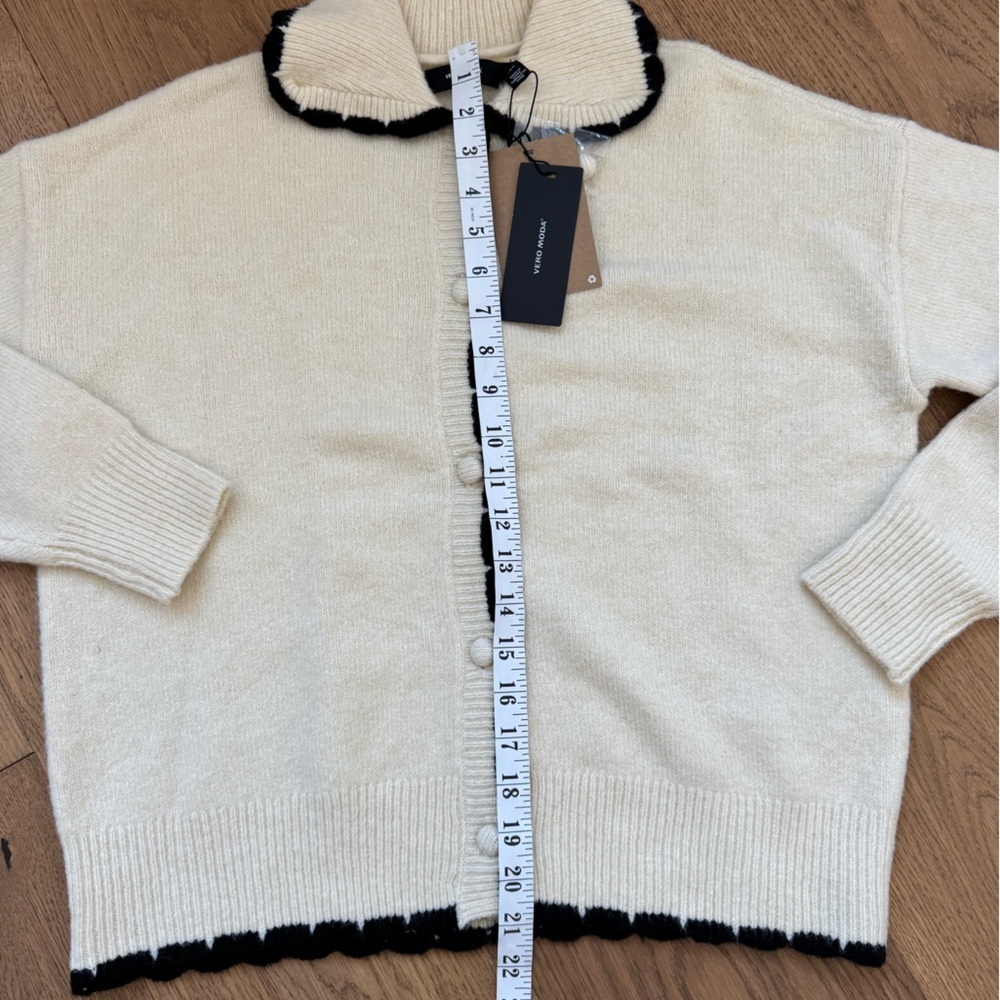 Vero Moda LouLou Cardigan With Contrast Detail - Cream & Black - Size S - NWT - Picture 10 of 12